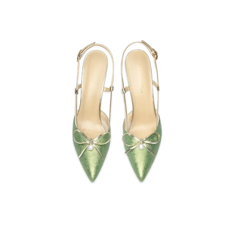 Lily Wei Cloud Dwelling Poetic Letter Slim Heel High Heels Women's Green-2