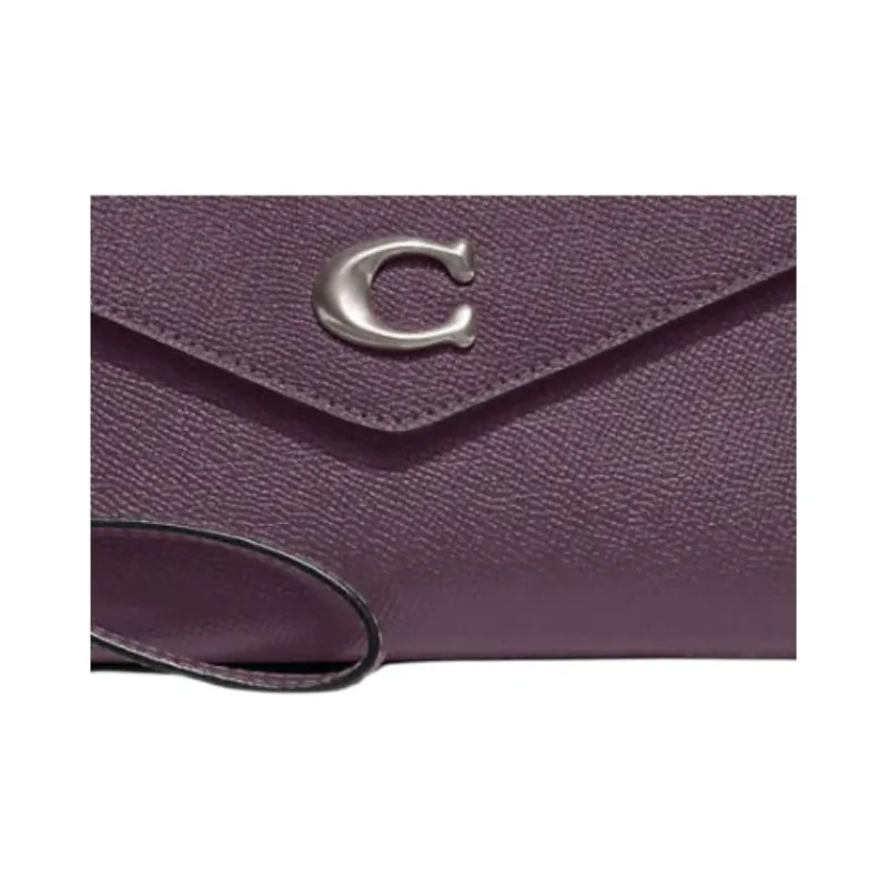 COACH Wyn Cross-Stitch Leather Wrist Bags Clutches Large Size Women's Dark Purple-3