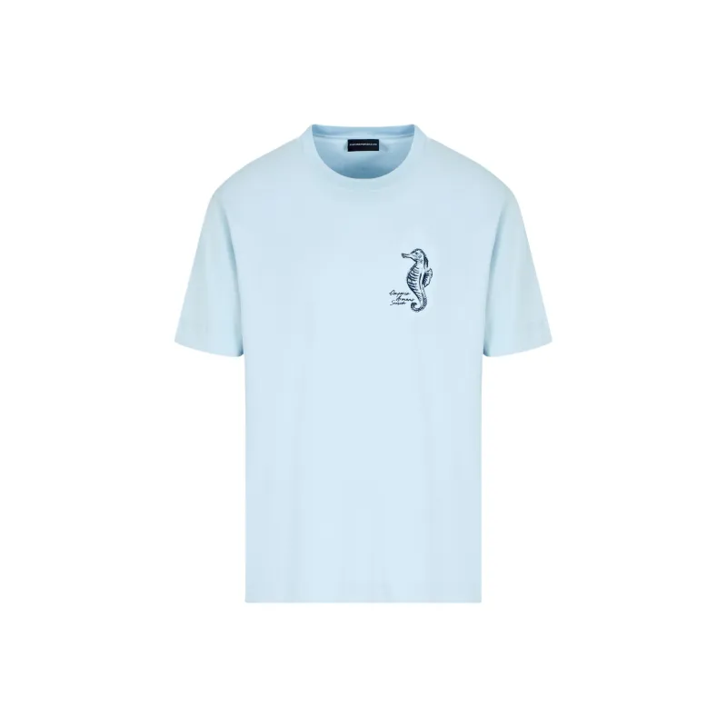 EMPORIO ARMANI Asv Milleraies Jersey T shirt With Seaside Sea horse Embroidery-0