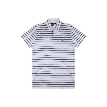 Tommy Hilfiger Polo Shirt Men's White Blue Stripes
