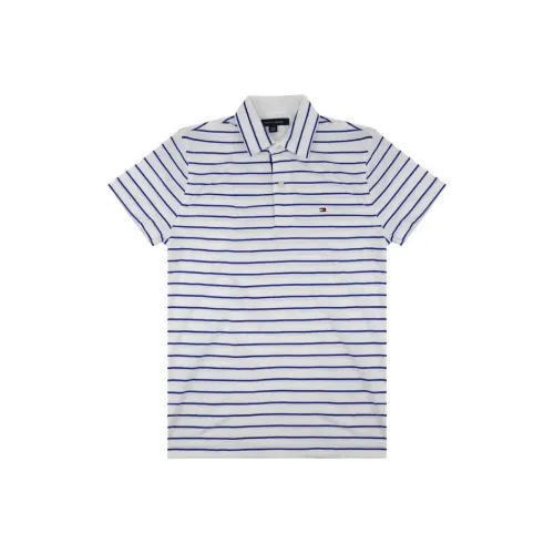 Tommy Hilfiger Polo Shirt Men's White Blue Stripes