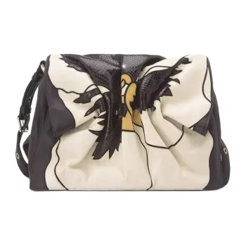 Valentino Cow Leather Shoulder Bag Large Size Women's Black & White