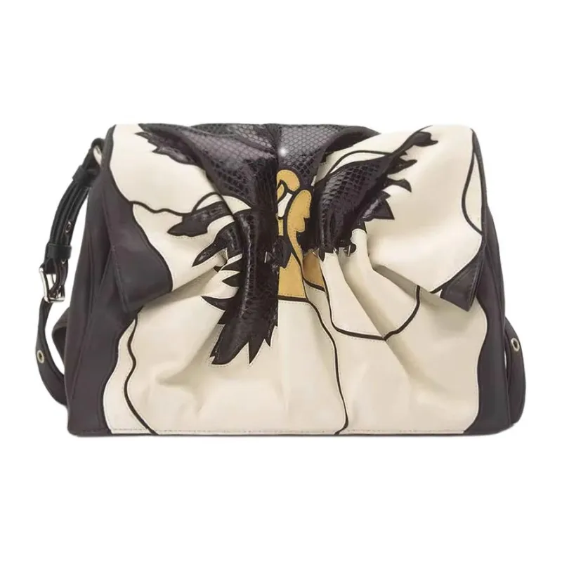 Valentino Cow Leather Shoulder Bag Large Size Women's Black & White-0