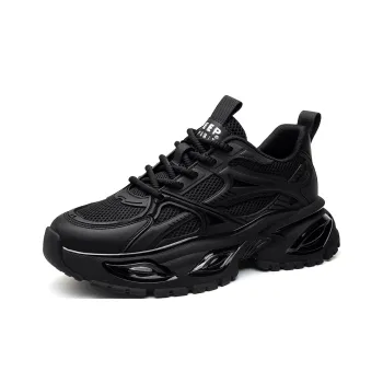JEEP SPIRIT Anti Slip Wear Resistant Breathable Lightweight Low Top Chunky Sneakers Men's Cool Black