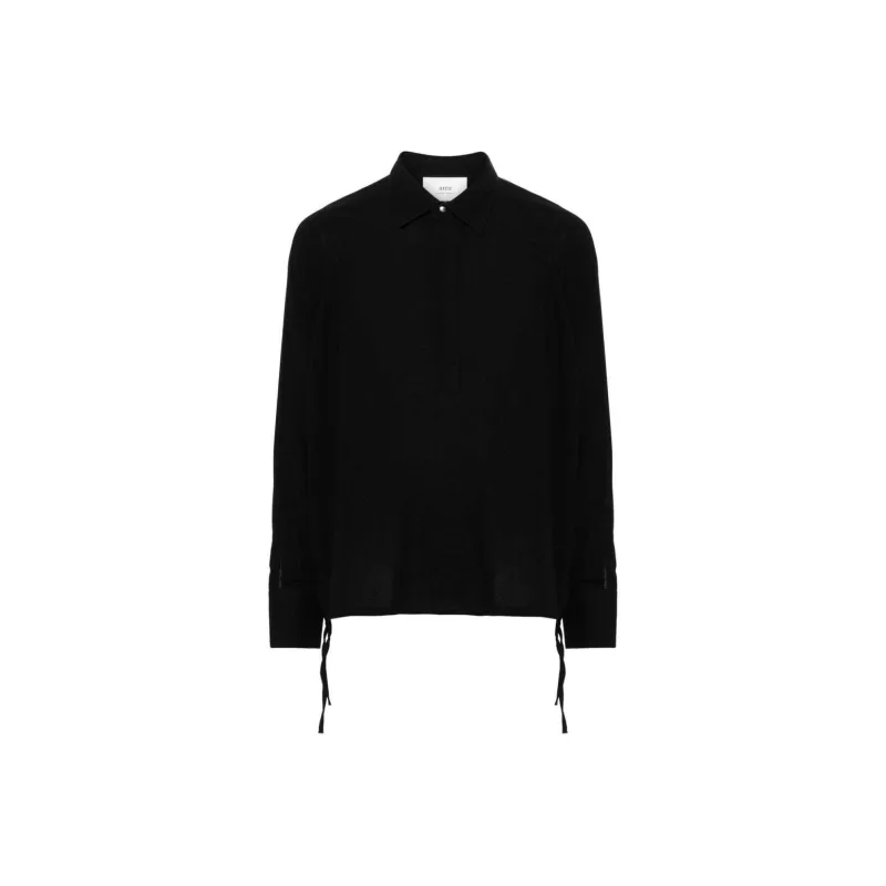 Ami Paris Long sleeve Twill Polo Shirt-0