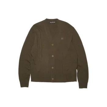Acne Studios Wool Face Patch V Neck Cardigan Sweater