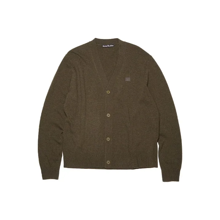 Acne Studios Wool Face Patch V Neck Cardigan Sweater-0