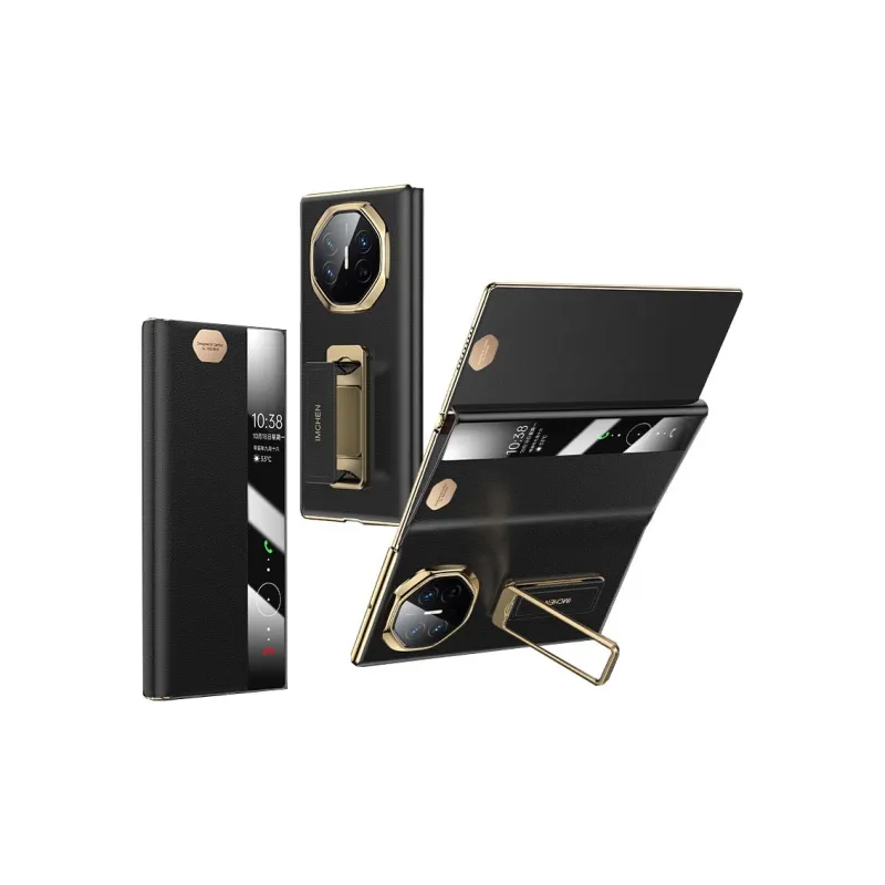 IMCHEN Genuine Leather Material Rotating Wristband Stand Phone Cases Compatible With Huawei Mate X Master Edition-9