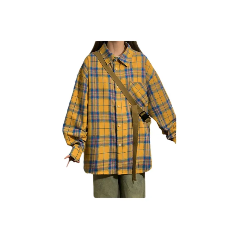 Ordifen Shirt Unisex Yellow Blue Plaid-2