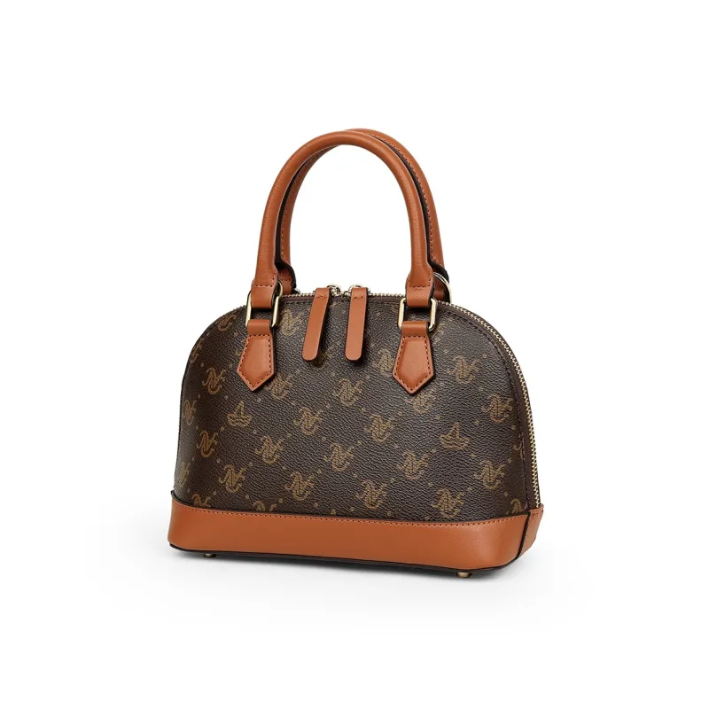 NAVIGARE PVC Dome Bag, Crossbody Handbag Regular Women's Dark Coffee/Ecru-1