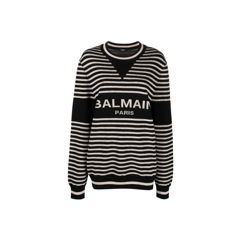 BALMAIN Striped Intarsia Logo Jumper-0