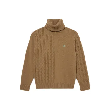 LACOSTE Asymmetric Turtleneck Knitted Sweater Men's Brown