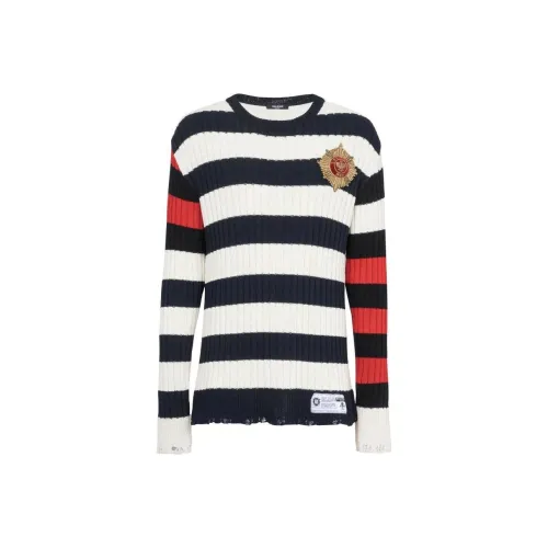 BALMAIN Logo Plaque Destroyed Effect Sweater