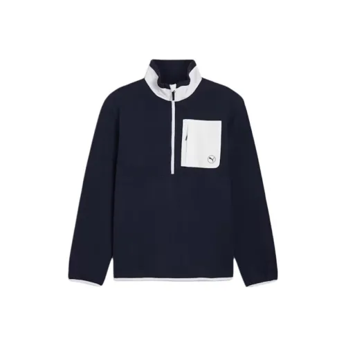 PUMA Quarter-Zip Fleece Golf Top Men Sweatshirt Men's Deep Sea Navy White Light