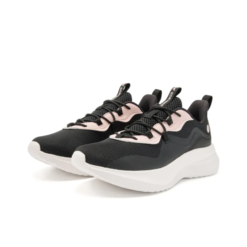 QIAODAN Cushioning, Slip Resistant, And Abrasion Resistant Low Top Casual Running Shoes Women's Black Pink-2