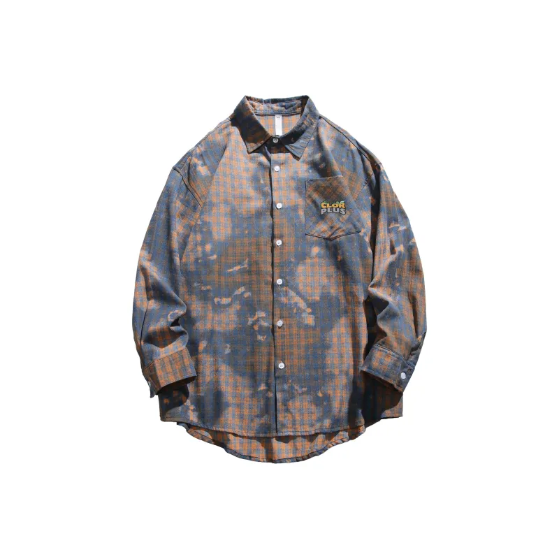 CLOR Shirt Unisex Orange Blue Plaid-0