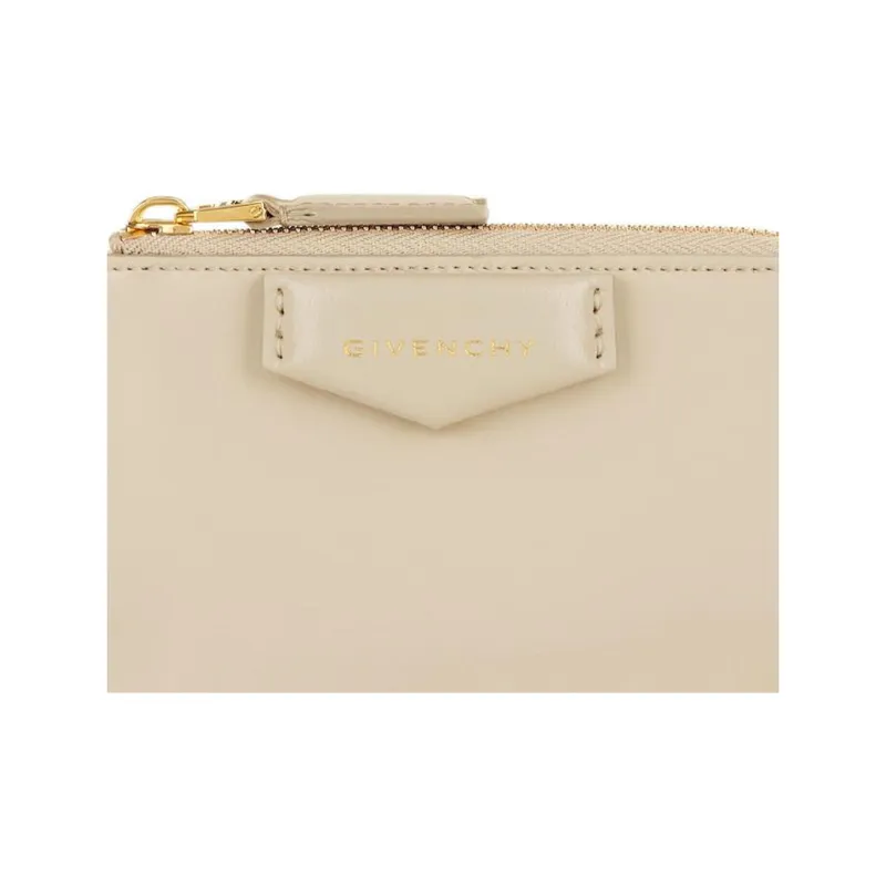 Givenchy Antigona Smooth Cow Leather Wallet, Card Holder Women's Beige-3