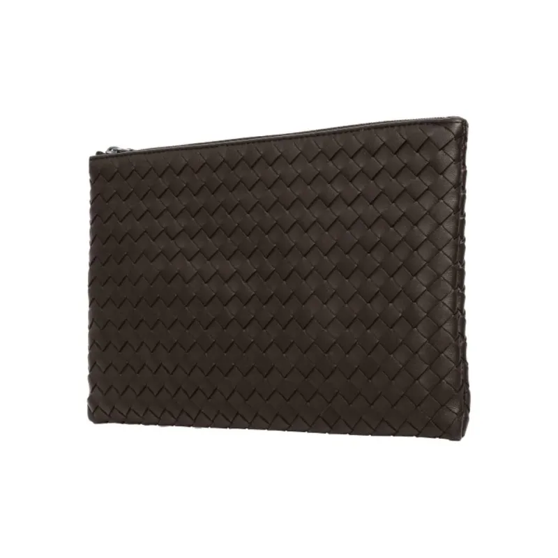 Bottega Veneta Intrecciato Sheepskin Clutch Unisex Dark Brown-1