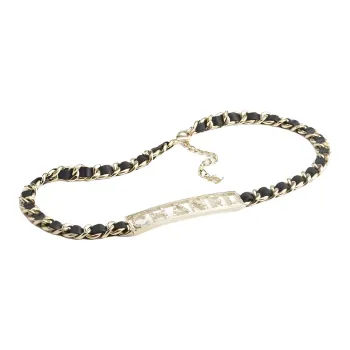 CHANEL Letter Logo Leather Belts Women's Black -
