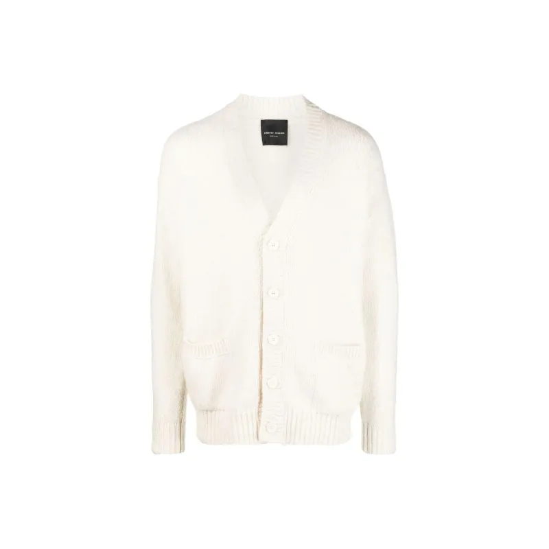 ROBERTO COLLINA FW22 V-Neck Fitted Long-Sleeved Knitwear Men's White-0