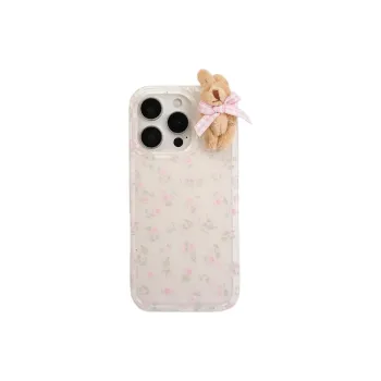 Sopi Acrylic Material Pink Floral 3D Effect Rabbit Phone Cases Compatible With IPhone 16/15 Pro Max/Apple 13/14 Pro/Max