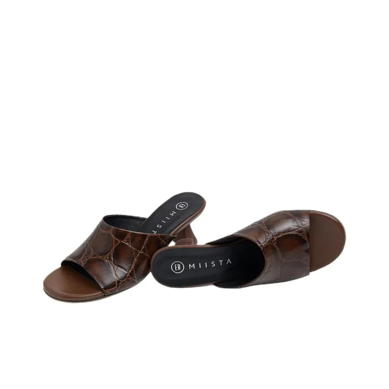 MIISTA Slide Slippers 6cm Women's Brown-2