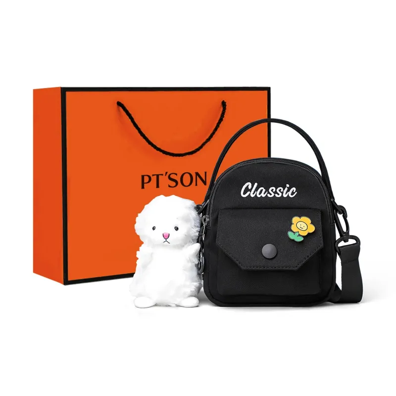 PT'SON Canvas Cell Phone Pouch, Shoulder Bag, Crossbody Bag, Handbag Regular Women's Ecru/Black-8