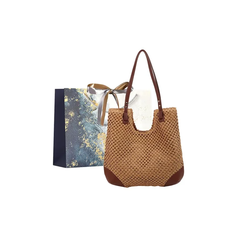 Iman's House Straw Woven Shoulder Bag Women's Ecru/Khaki-3