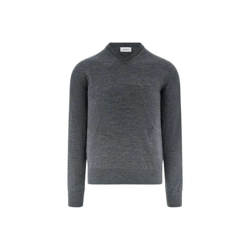 Ferragamo V neck Charcoal Wool Sweater-0