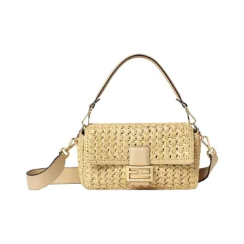 FENDI Baguette Viscose With Calfskin Baguette Bag, Shoulder Bag, Crossbody Bag, Handbag Medium Size Women's Ecru