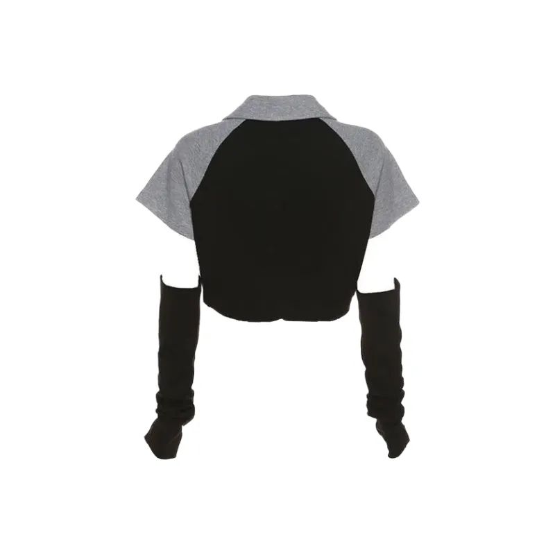 FUSHENG T Shirt Women's Black & Gray With Sleeve Gaiters-1