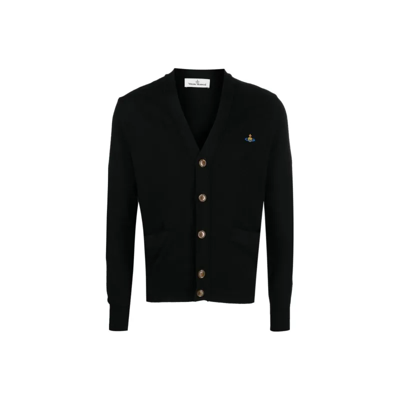Vivienne Westwood Signature Orb Logo Embroidered V Neck Cardigan-0