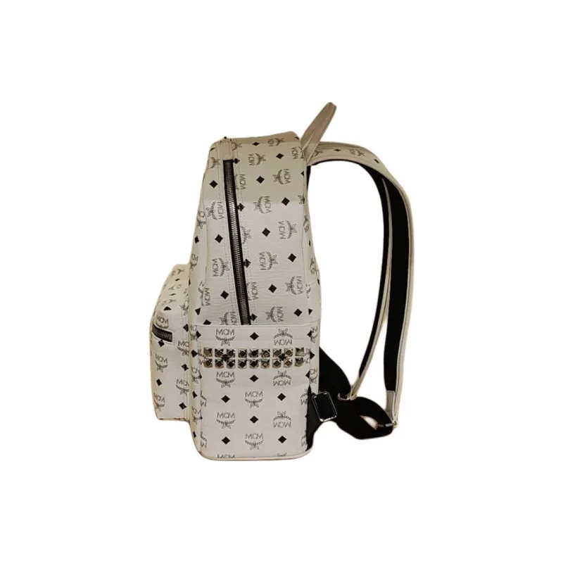 MCM Nappa Leather Trim Backpack Medium Size Unisex White-1