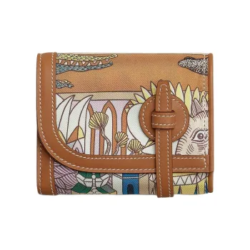 HERMES Avecsoie Animapolis Print Silk Wallet Women's Gold