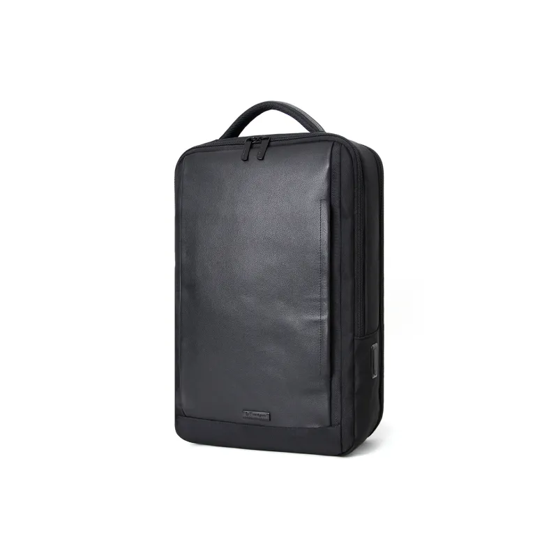 NAVIGARE Fabric With Top Grain Cow Leather Backpack Regular Men's Black-1