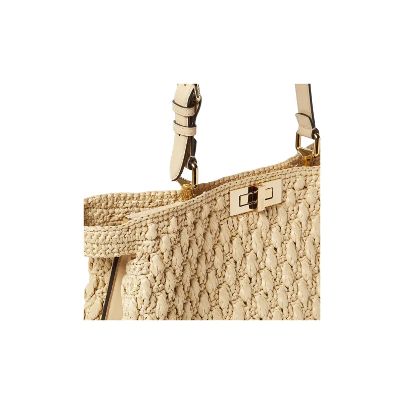 FENDI Peekaboo Rayon Shoulder Bag Women's Beige-5