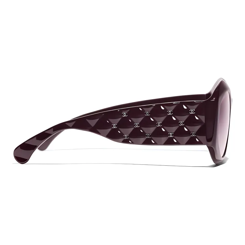 CHANEL Acetate Irregular Shape Sunglasses Women's Red Brown-1