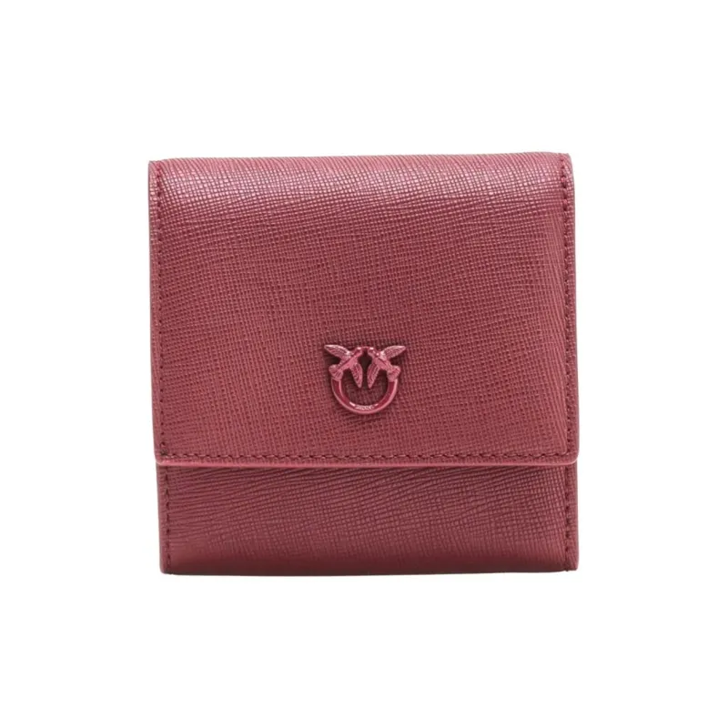 PINKO Love Birds Series Calfskin Wallet Women's Burgundy-0