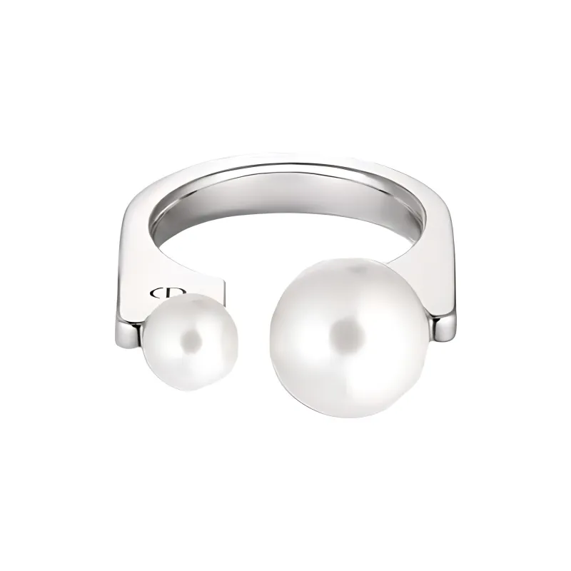 DIOR Metal Resin Pearl Crystal Rings Women's Silver-0
