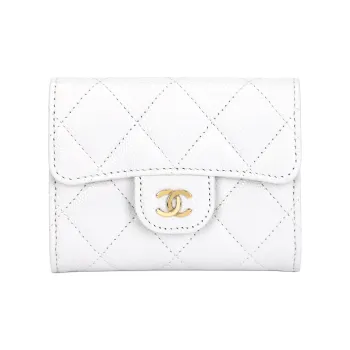 CHANEL Classic Flap CF Embossed Calfskin With Metal Coin Purse Wallet With Flap Women's White