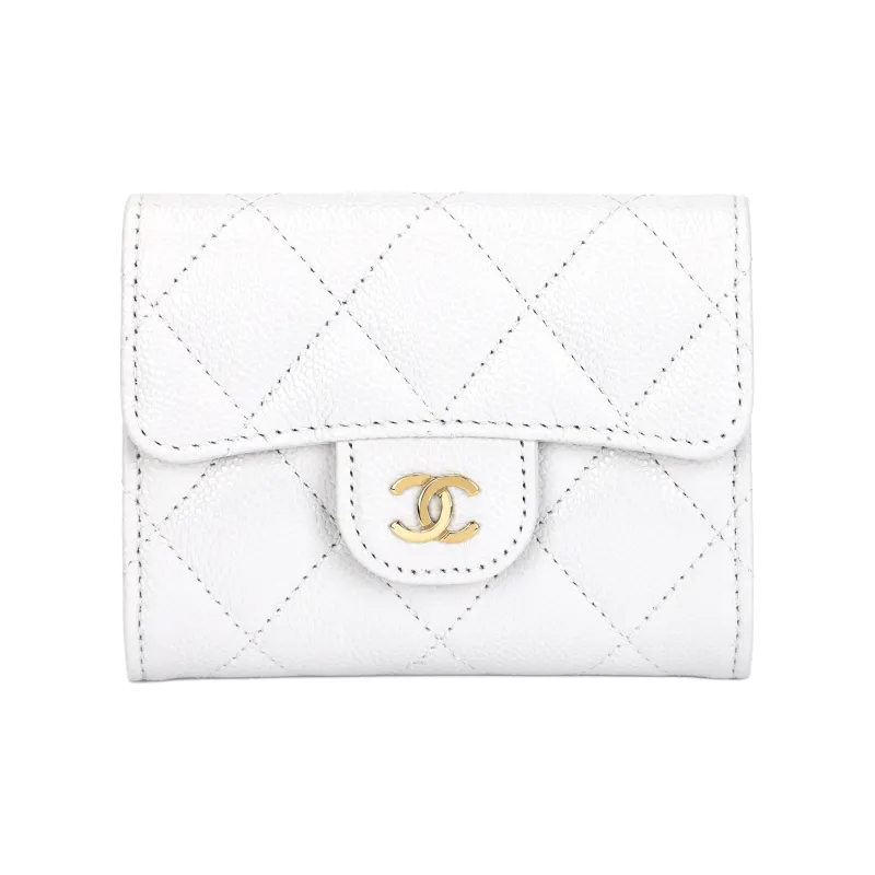CHANEL Classic Flap CF Embossed Calfskin & Metal Flap Bag Coin Purse Wallet Women's White-0