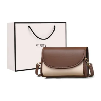 VINEY Cow Leather Shoulder Bag, Crossbody Bag, Small Square Bag Regular Women's Coffee & White