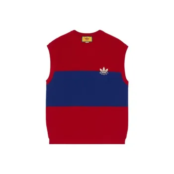 GUCCI X Adidas Originals FW22 Embroidered Colorblock Crew Neck Sleeveless Sweater Red