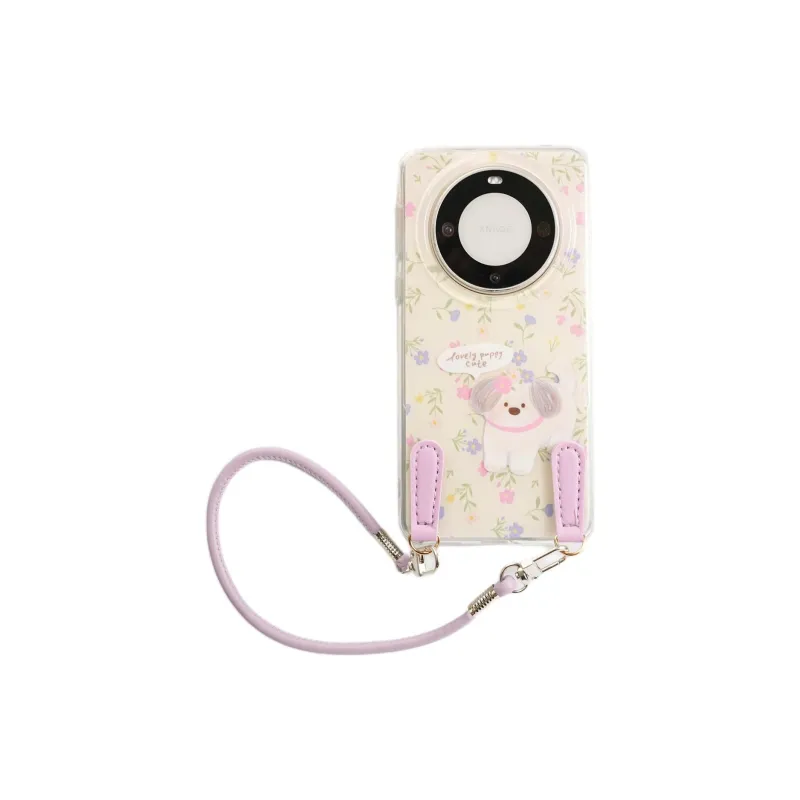 Sopi Acrylic Material Pink Purple Flower Puppy Phone Cases Compatibility With Huawei Mate 70/60 Pro/Pura 70/70 Pro+-1