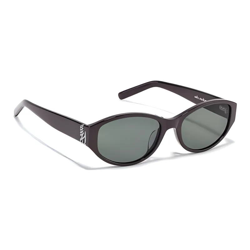 Fakeme Β Titanium Plate Oval Sunglasses Unisex Black-2