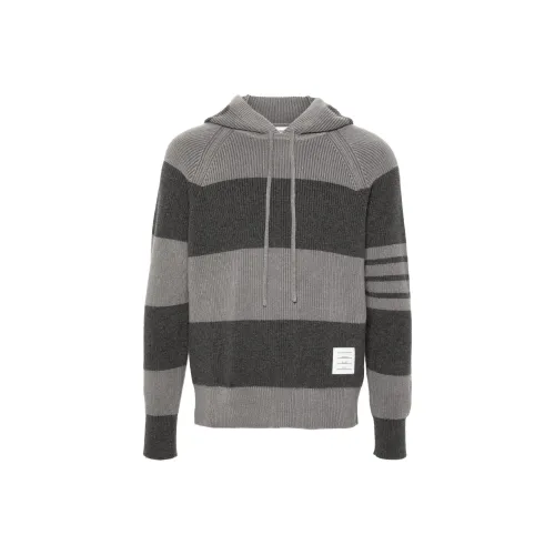 THOM BROWNE 4 Bar Striped Knitted Drawstring Hoodie