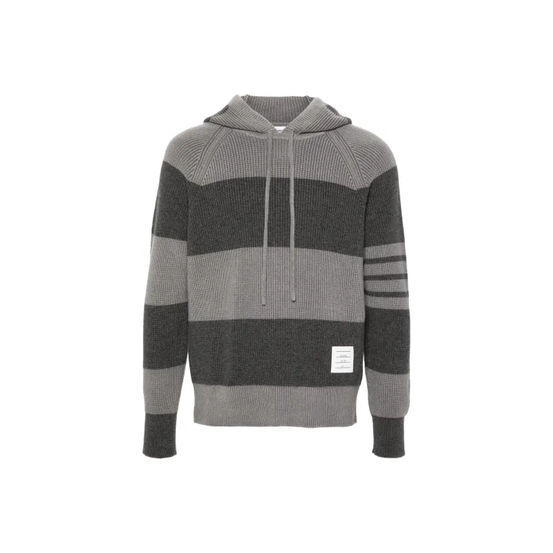 THOM BROWNE 4 Bar Striped Knitted Drawstring Hoodie-0