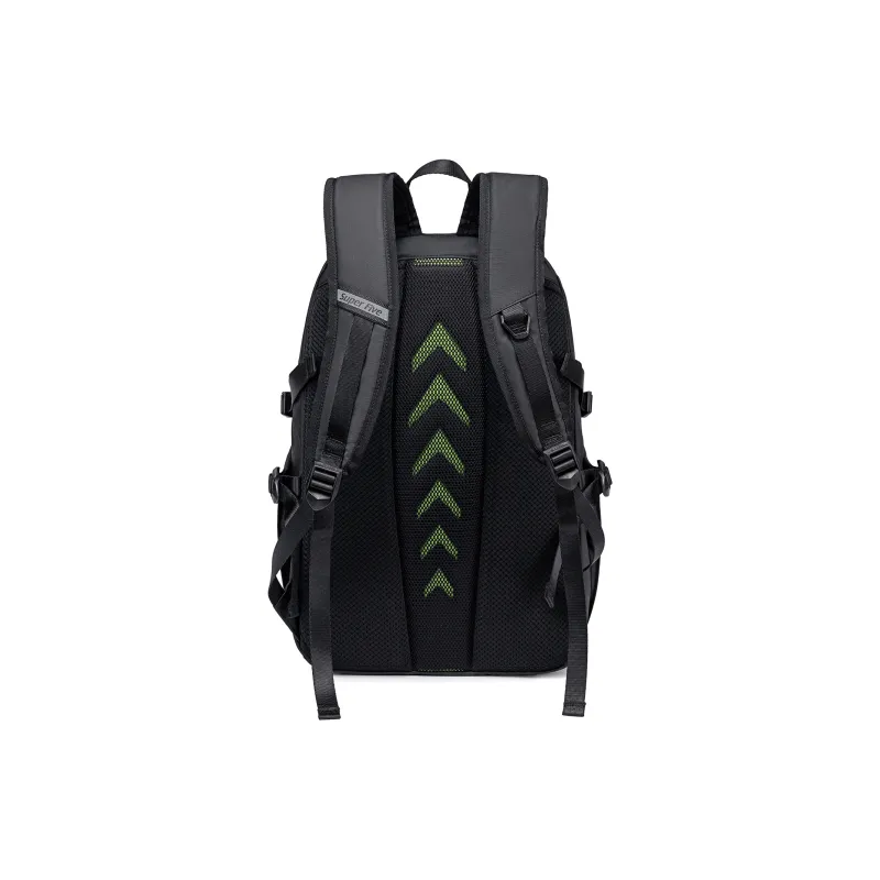 Super Five Polyester Backpack Men's Black/Gray/Orange Red/Ecru-4