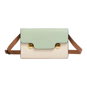 MARNI Trunkaroo Calfskin Shoulder Bag, Crossbody Bag Women's Green & Cream & Brown