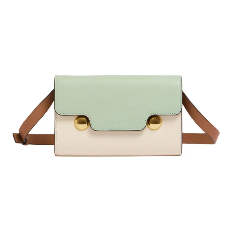MARNI Trunkaroo Calfskin Shoulder Bag, Crossbody Bag Women's Green & Cream & Brown-0